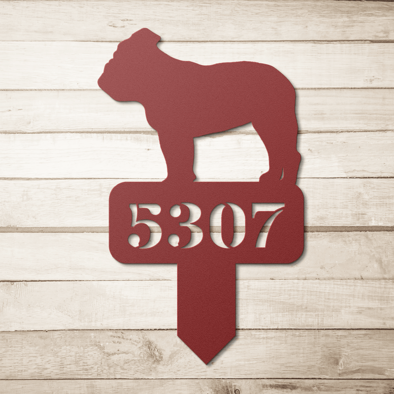 Lawn English Bulldog House Number Yard Sign - BullyBellyMetal Sign