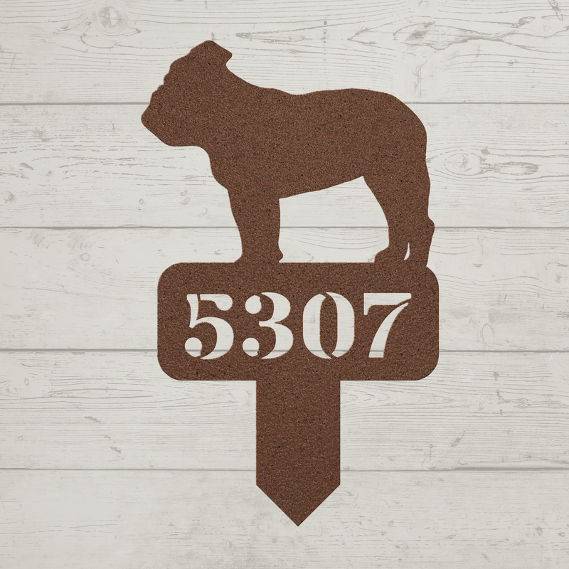 Lawn English Bulldog House Number Yard Sign - BullyBellyMetal Sign