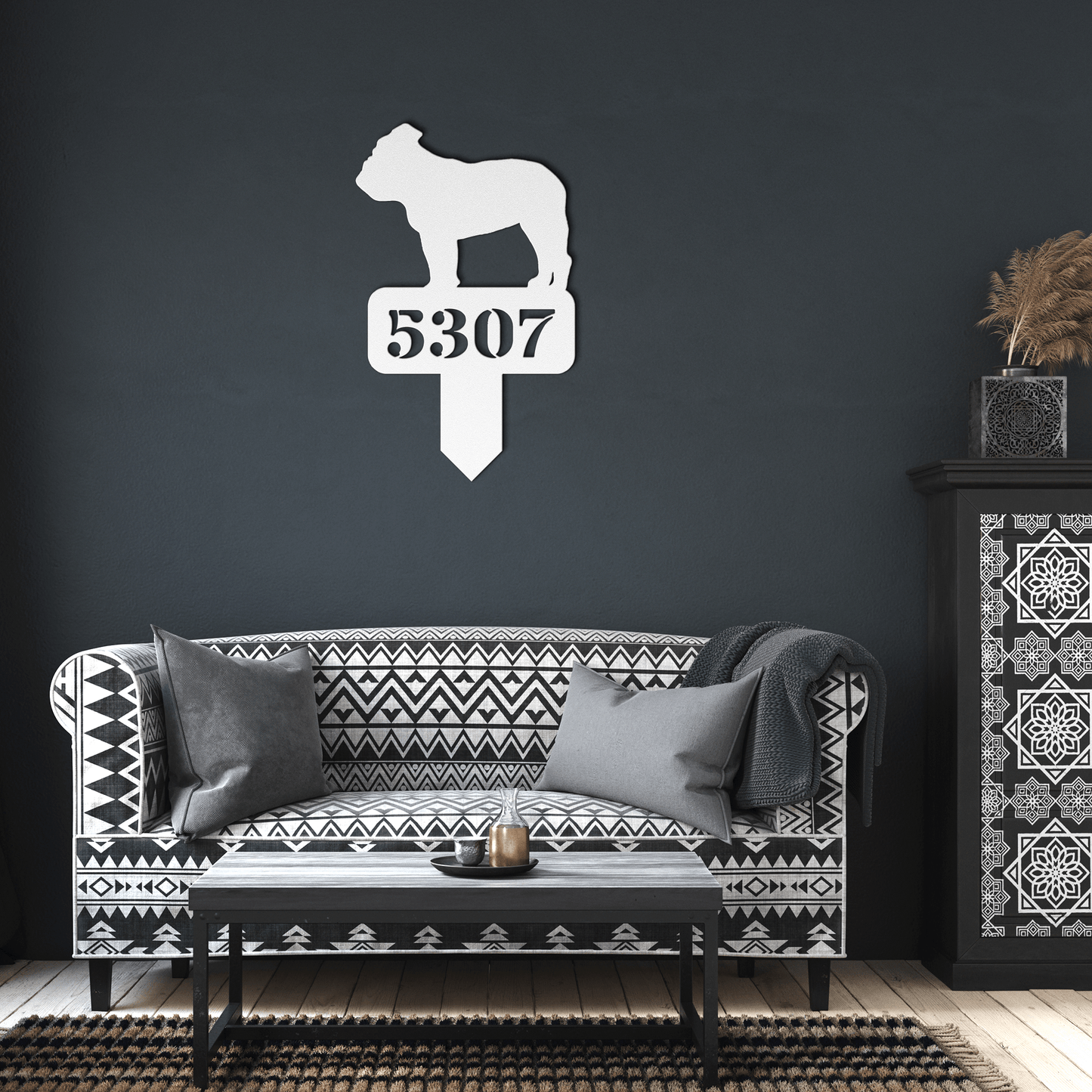 Lawn English Bulldog House Number Yard Sign - BullyBellyMetal Sign