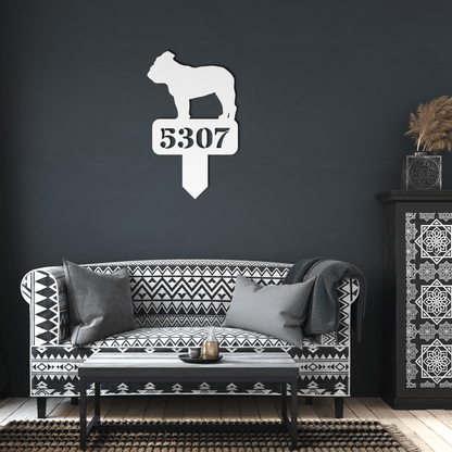 Lawn English Bulldog House Number Yard Sign - BullyBellyMetal Sign