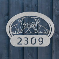Lazy Bulldog Metal House Number Sign - BullyBellyWall ArtteelaunchMTS12SILVER