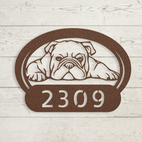 Lazy Bulldog Metal House Number Sign - BullyBellyWall ArtteelaunchMTS12COPPER