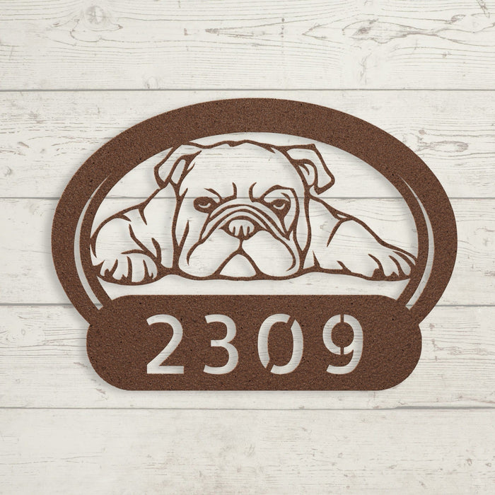 Lazy Bulldog Metal House Number Sign - BullyBellyWall Art