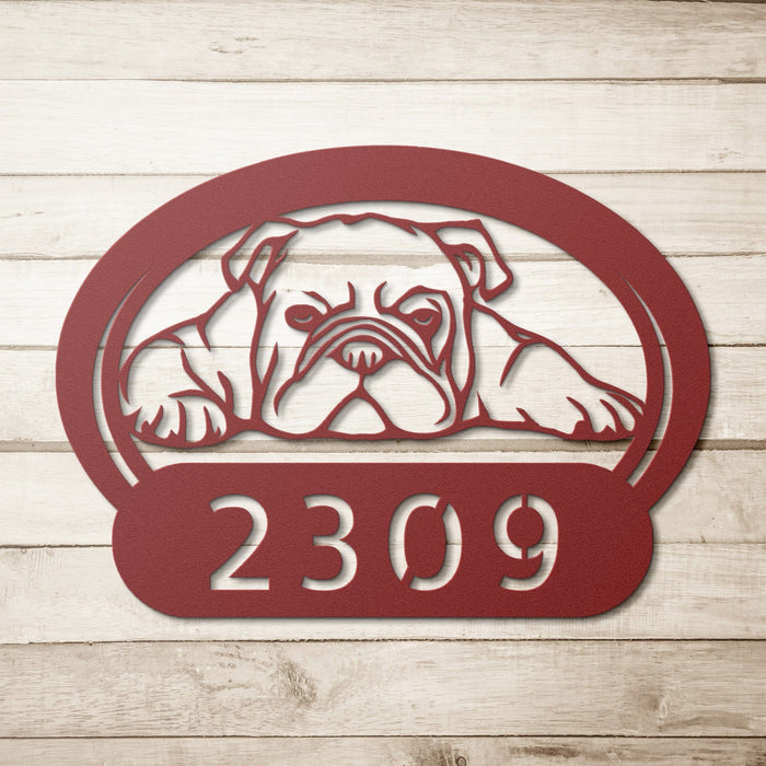 Lazy Bulldog Metal House Number Sign - BullyBellyWall Art