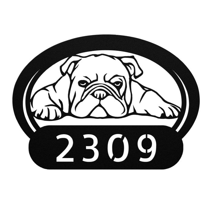 Lazy Bulldog Metal House Number Sign - BullyBellyEnglish Bulldog House Number