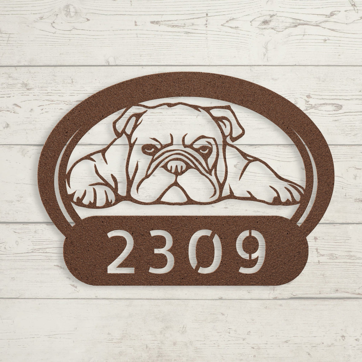 Lazy Bulldog Metal House Number Sign - BullyBellyMetal Sign