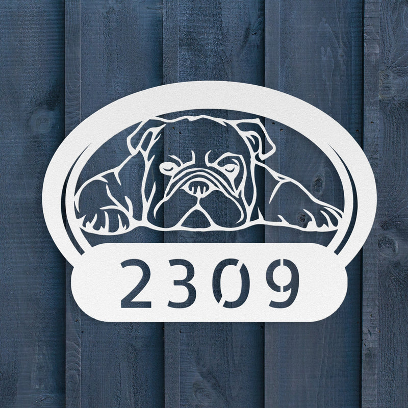 Lazy Bulldog Metal House Number Sign - BullyBellyMetal Sign
