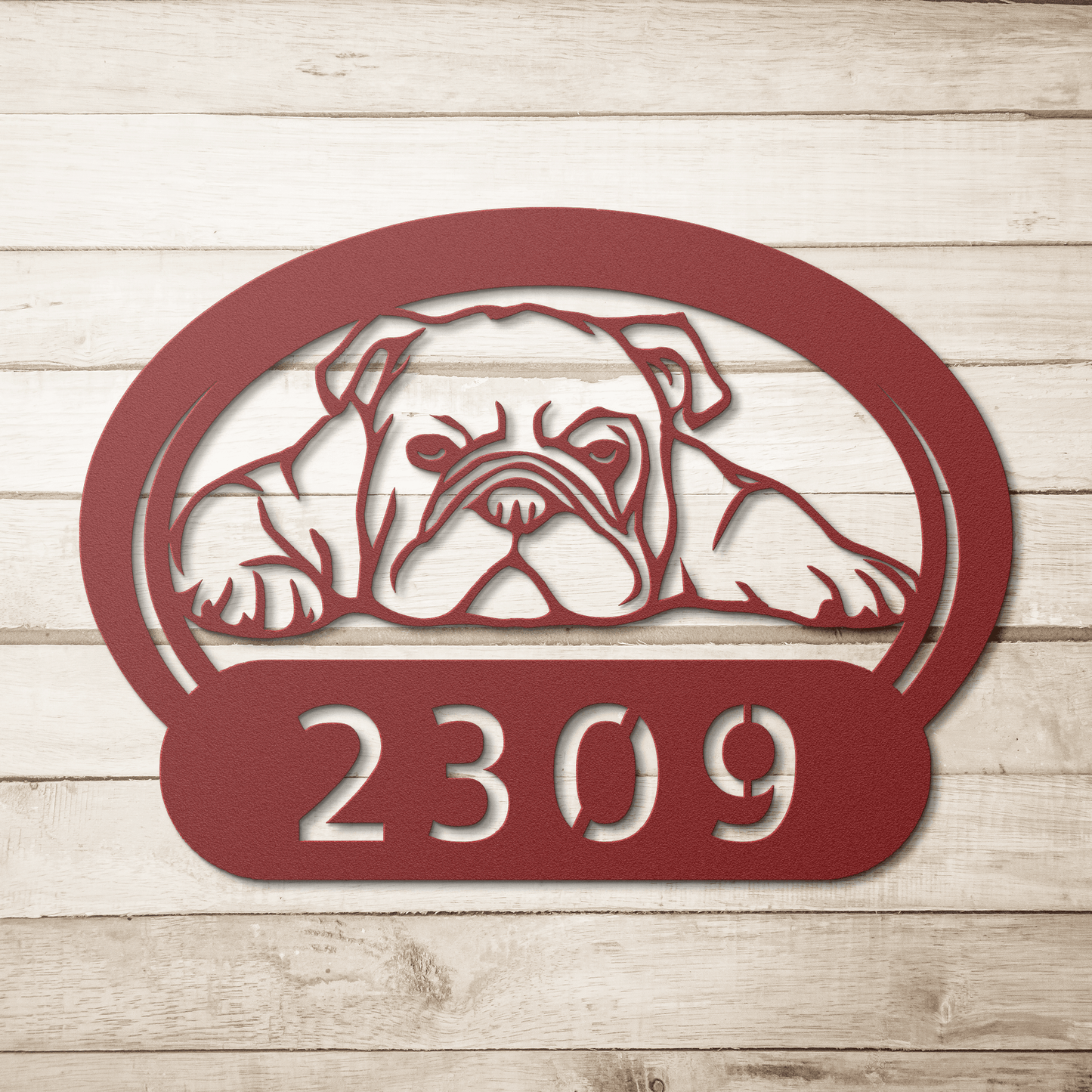 Lazy Bulldog Metal House Number Sign - BullyBellyMetal Sign