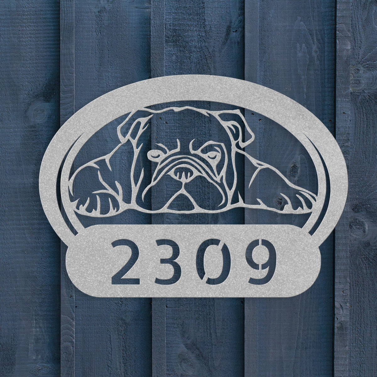 Lazy Bulldog Metal House Number Sign - BullyBellyMetal Sign