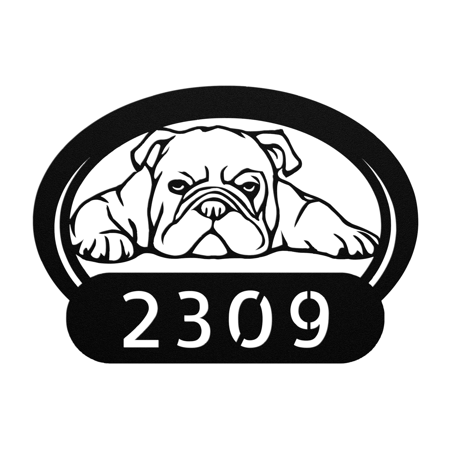 Lazy Bulldog Metal House Number Sign - BullyBellyMetal Sign