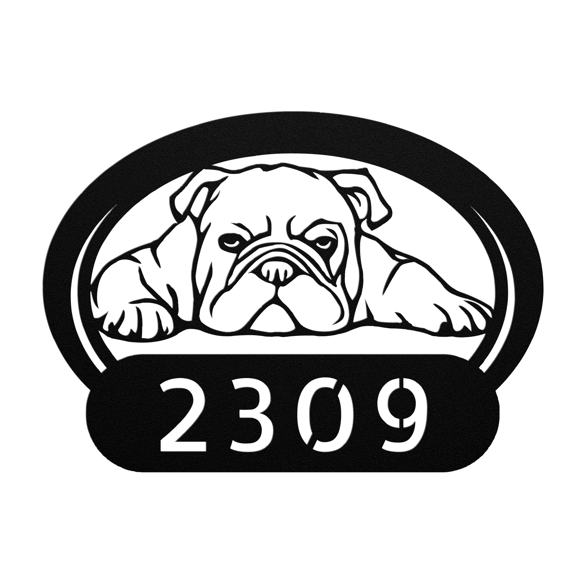 Lazy Bulldog Metal House Number Sign - BullyBellyMetal Sign