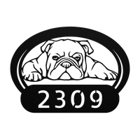 Lazy Bulldog Metal House Number Sign - BullyBellyMetal Sign