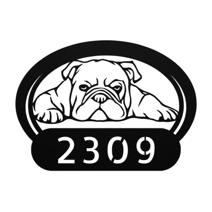 Lazy Bulldog Metal House Number Sign - BullyBellyMetal Sign
