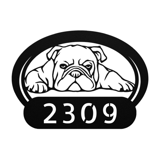 Lazy Bulldog Metal House Number Sign - BullyBellyMetal Sign