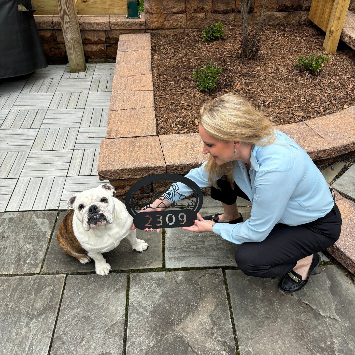 Lazy Bulldog Metal House Number Sign - BullyBellyMetal Sign