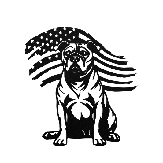 Loyal & Proud: Pitbull Metal Wall Art with American Flag - BullyBellyMetal Sign
