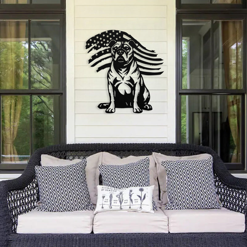 Loyal & Proud: Pitbull Metal Wall Art with American Flag - BullyBellyPitbull