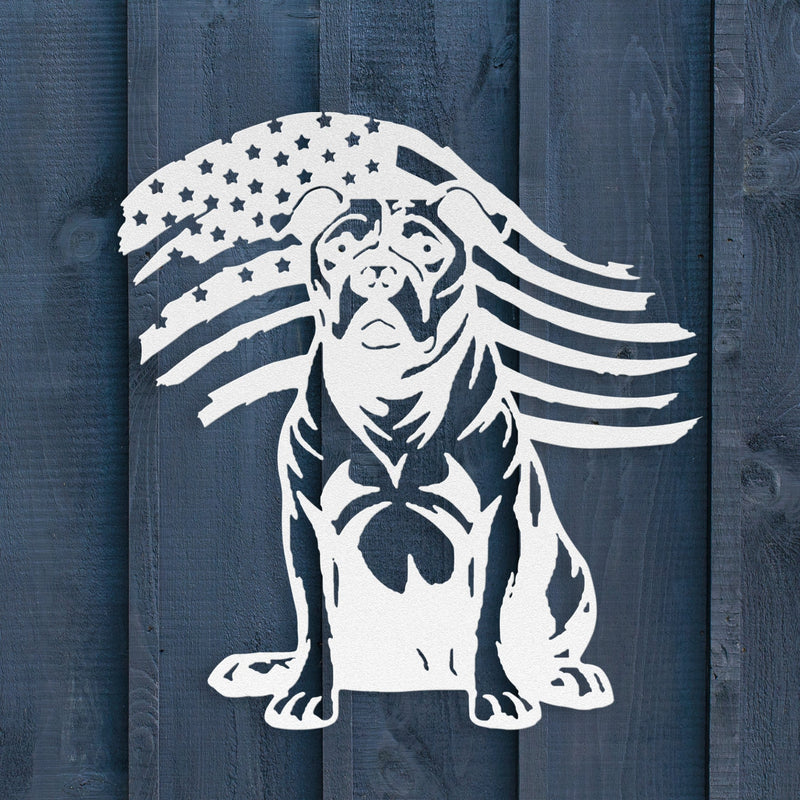 Loyal & Proud: Pitbull Metal Wall Art with American Flag - BullyBellyPitbull