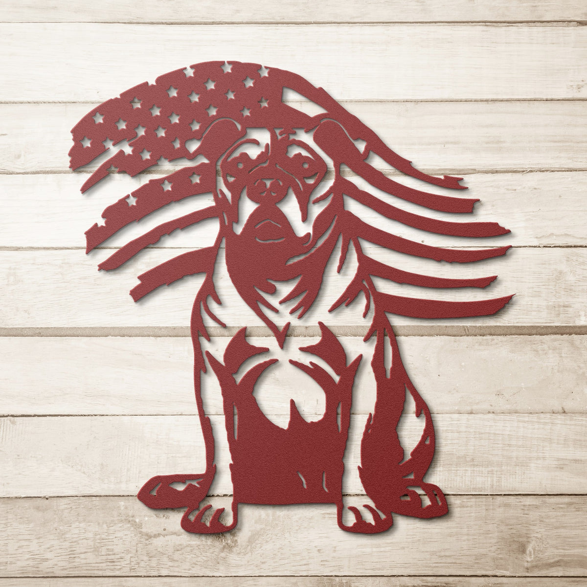 Loyal & Proud: Pitbull Metal Wall Art with American Flag - BullyBellyPitbull