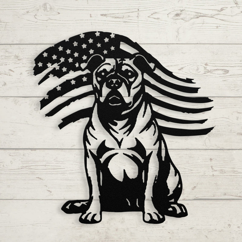 Loyal & Proud: Pitbull Metal Wall Art with American Flag - BullyBellyPitbull