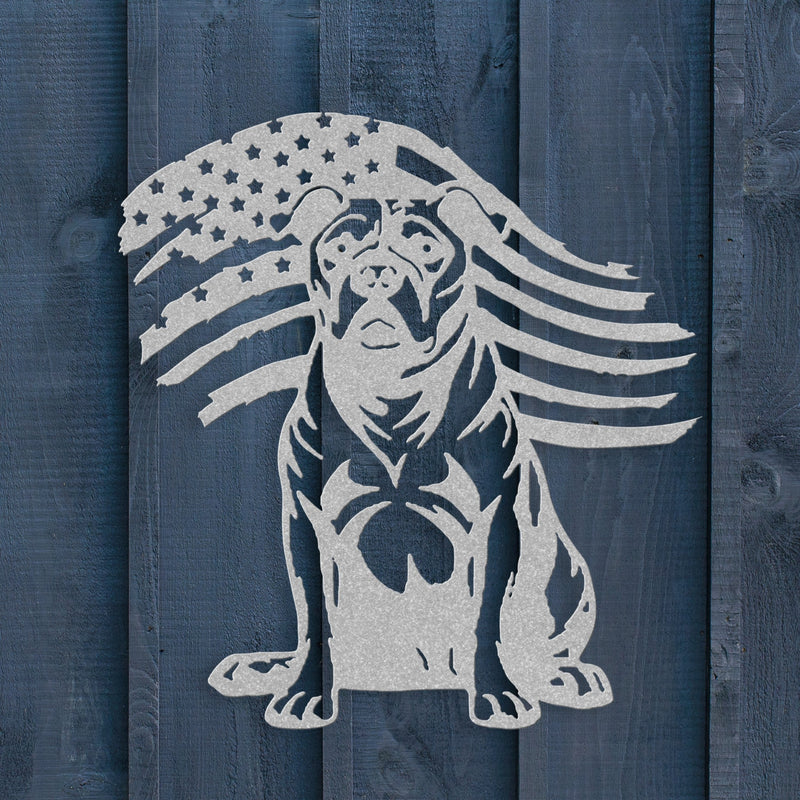 Loyal & Proud: Pitbull Metal Wall Art with American Flag - BullyBellyPitbull