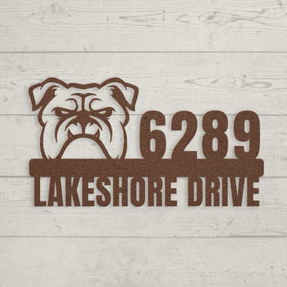 Metal Address Sign for Bulldog Home copper
