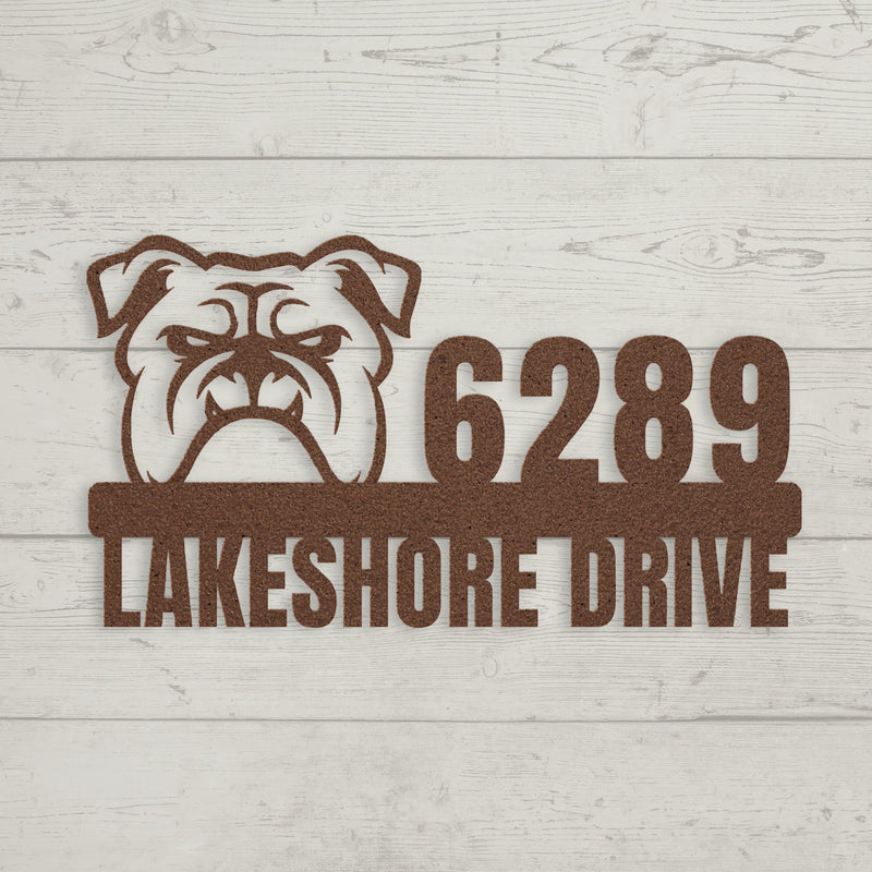 Metal Address Sign for Bulldog Home - BullyBellyMetal Sign