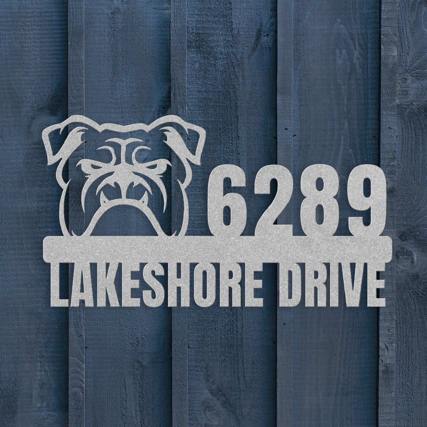 Metal Address Sign for Bulldog Home silver