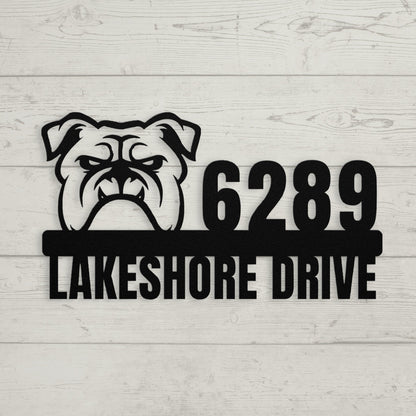 Metal Address Sign for Bulldog Home black