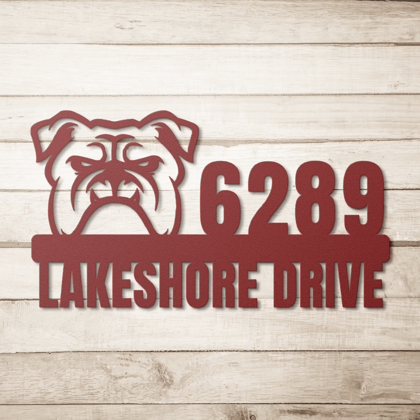 Metal Address Sign for Bulldog Home red