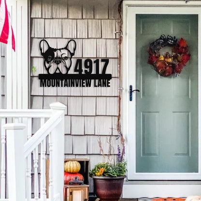Metal Address Sign for French Bulldog Home