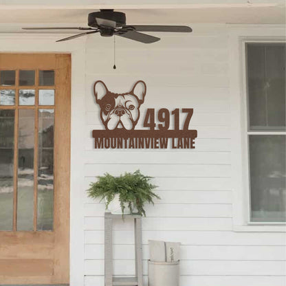 Metal Address Sign for French Bulldog Home