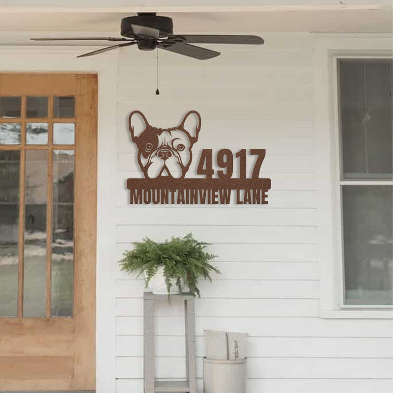 Metal Address Sign for French Bulldog Home - BullyBellyMetal Sign