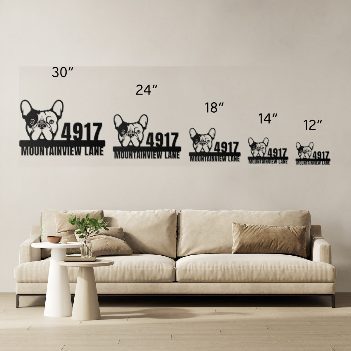 Metal Address Sign for French Bulldog Home - BullyBellyWall Art