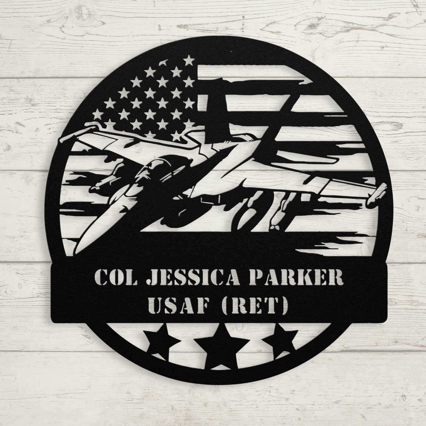 Military Fighter Jet Metal Sign – Custom American Flag Wall Art - BullyBellyMetal Sign