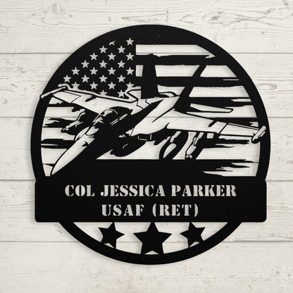 Military Fighter Jet Metal Sign – Custom American Flag Wall Art - BullyBellyMetal Sign