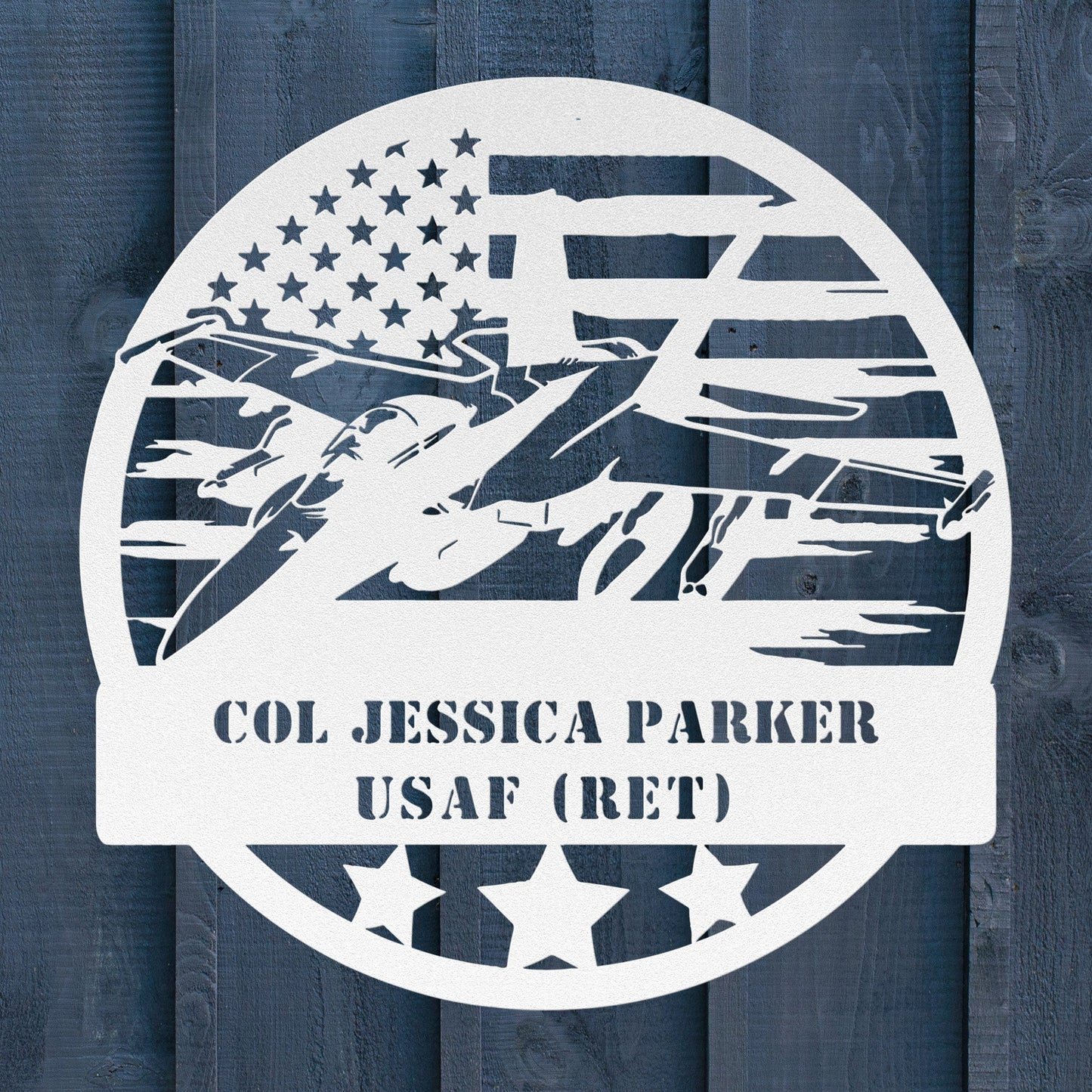 Military Fighter Jet Metal Sign – Custom American Flag Wall Art - BullyBellyMetal Sign