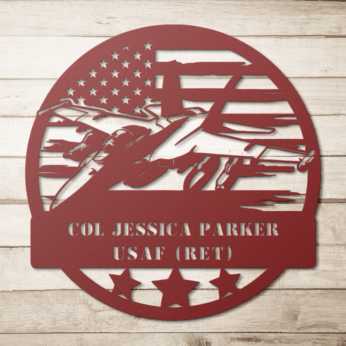 Military Fighter Jet Metal Sign – Custom American Flag Wall Art - BullyBellyMetal Sign