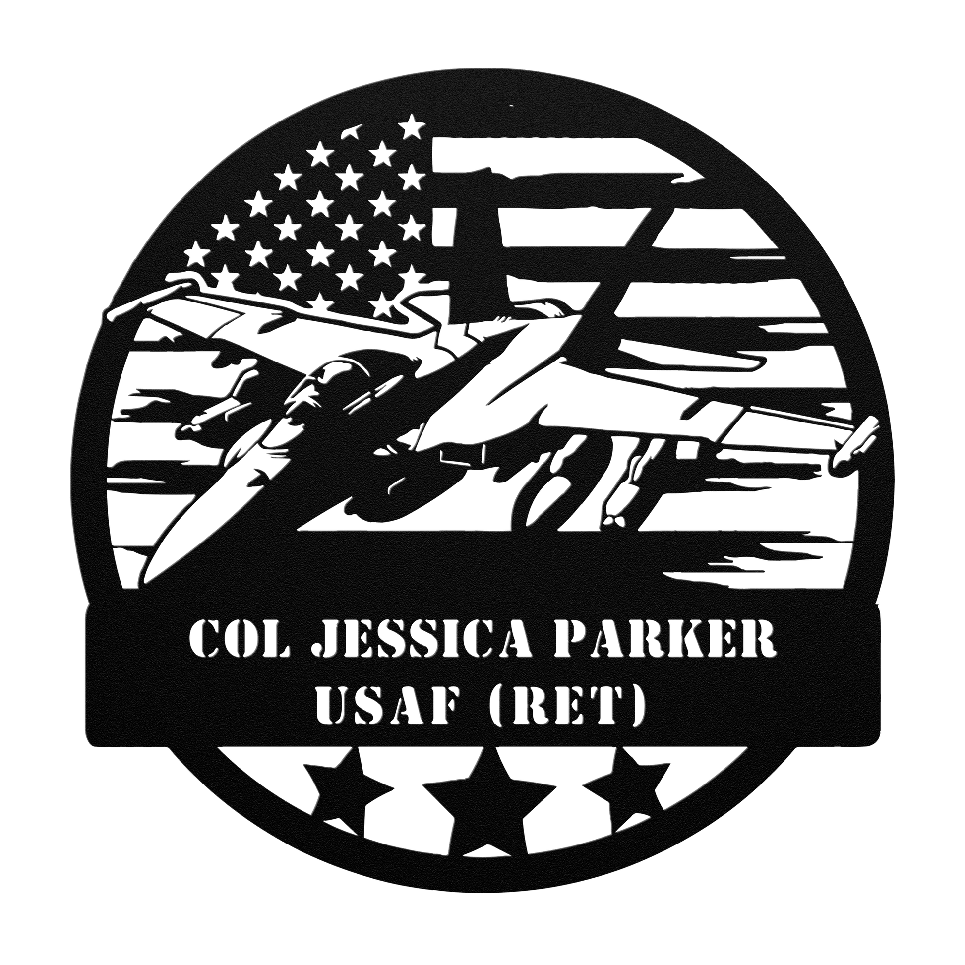 Military Fighter Jet Metal Sign – Custom American Flag Wall Art - BullyBellyMetal Sign