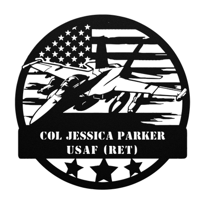 Military Fighter Jet Metal Sign – Custom American Flag Wall Art - BullyBellyMetal Sign