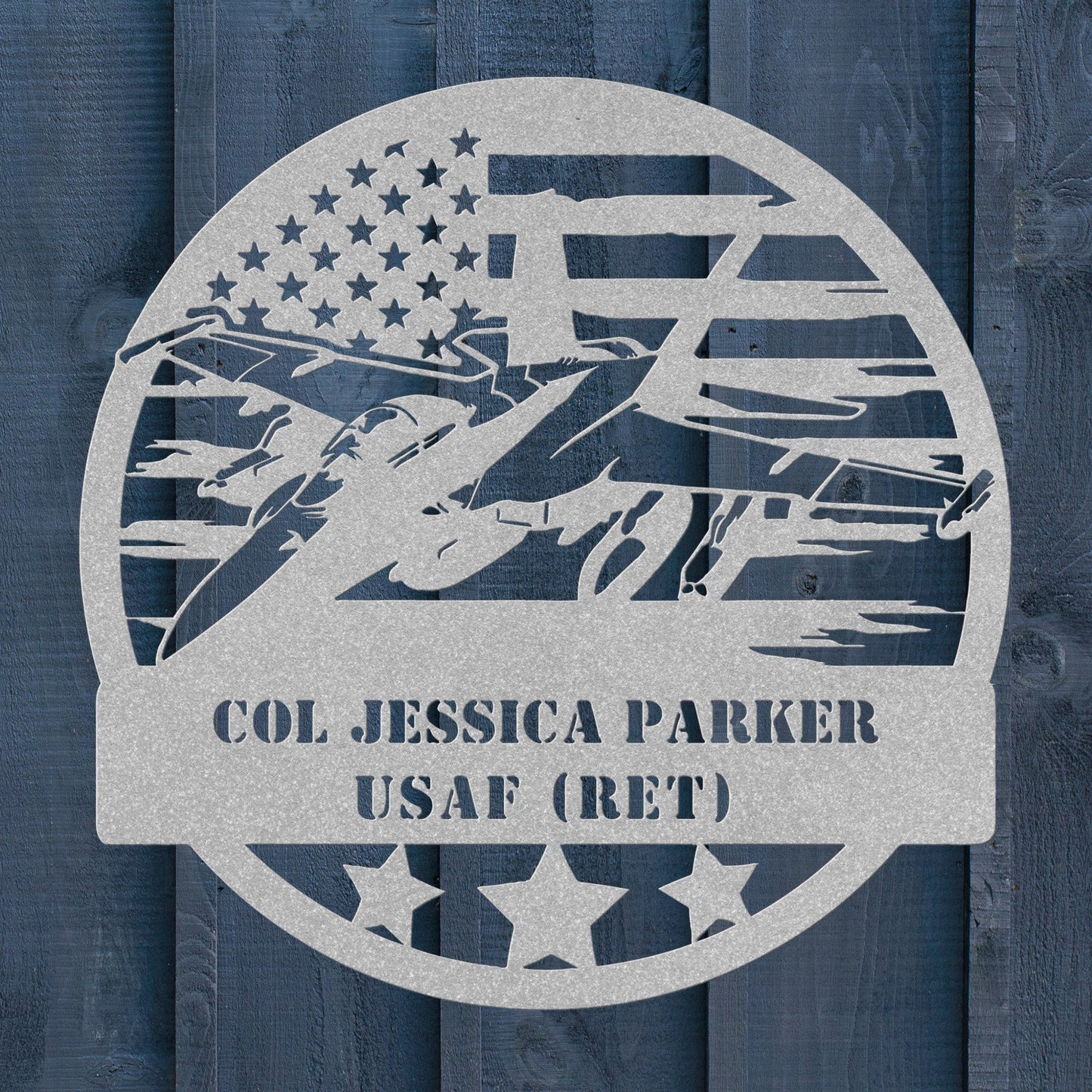 Military Fighter Jet Metal Sign – Custom American Flag Wall Art - BullyBellyMetal Sign