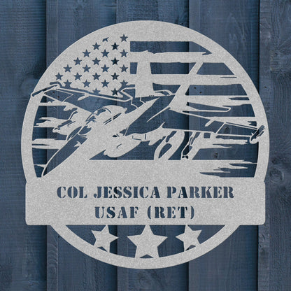 Military Fighter Jet Metal Sign – Custom American Flag Wall Art - BullyBellyMetal Sign