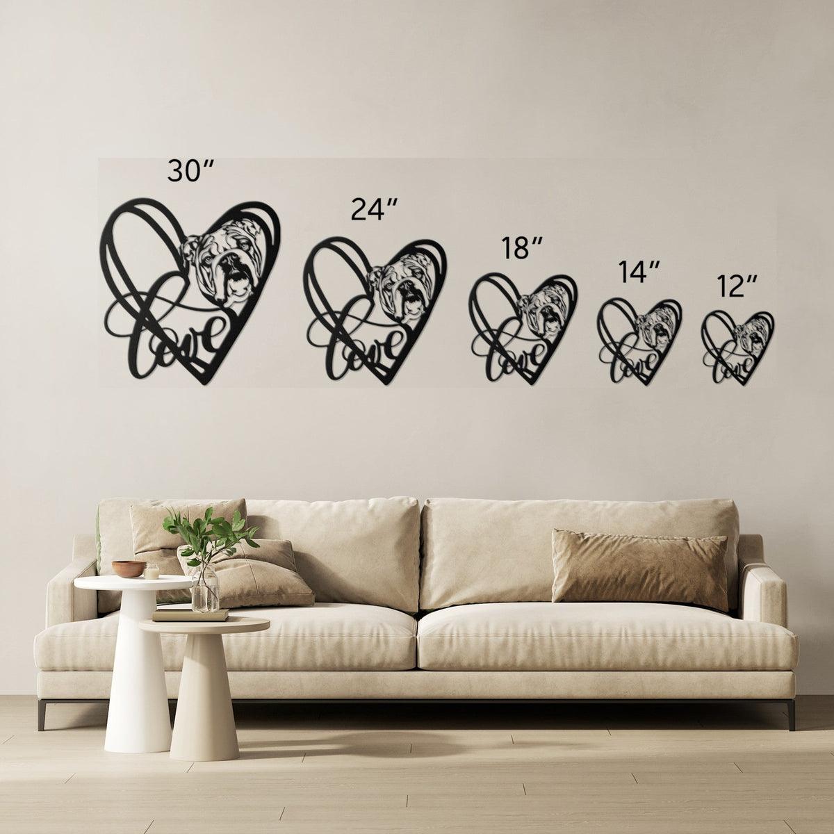 My Love, My Heart English Bulldog Metal Wall Art - BullyBellyWall Art