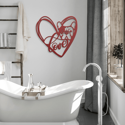 My Love, My Heart Frenchie Metal Wall Art - BullyBellyMetal Sign
