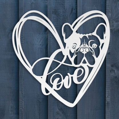 My Love, My Heart Frenchie Metal Wall Art - BullyBellyMetal Sign