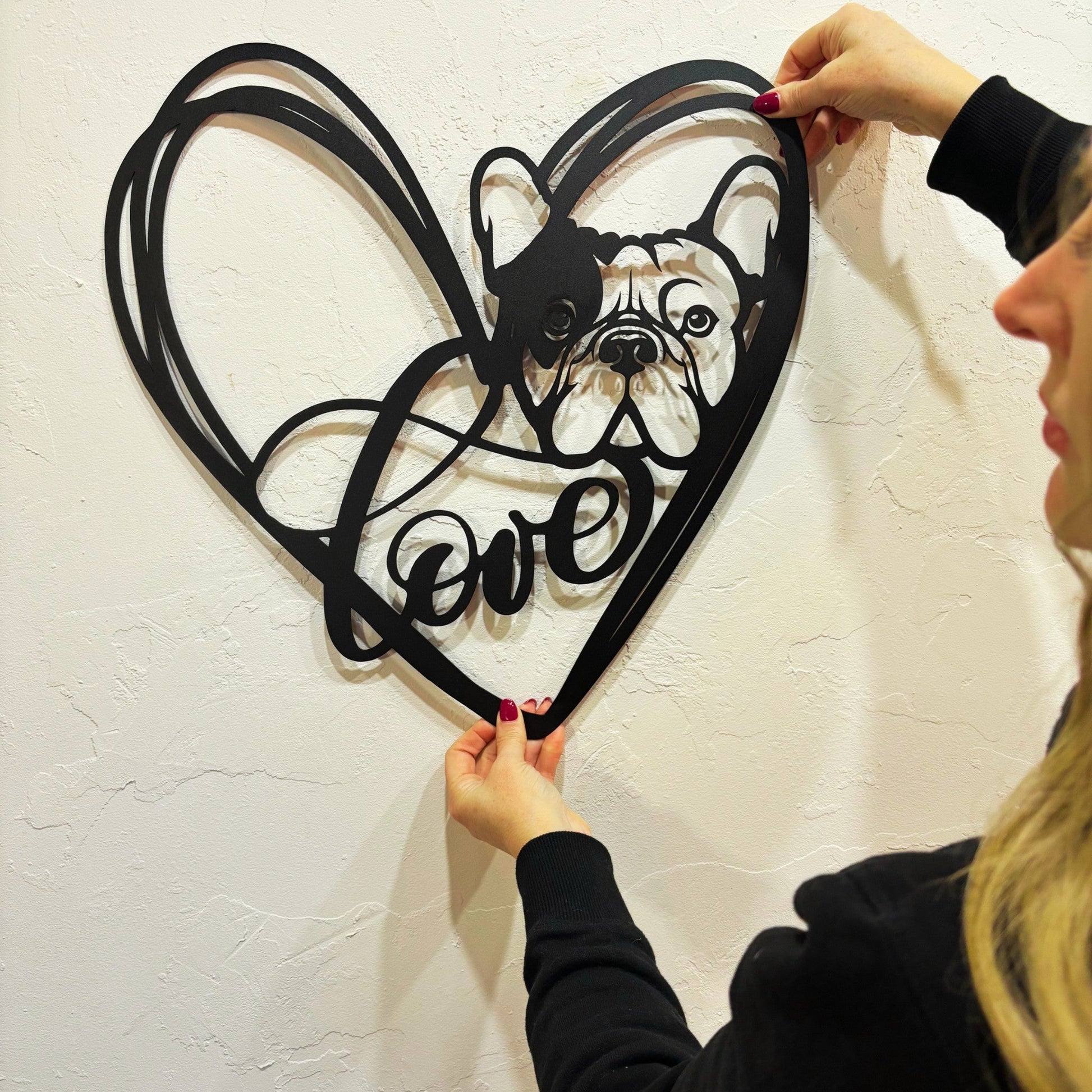 My Love, My Heart Frenchie Metal Wall Art - BullyBellyMetal Sign
