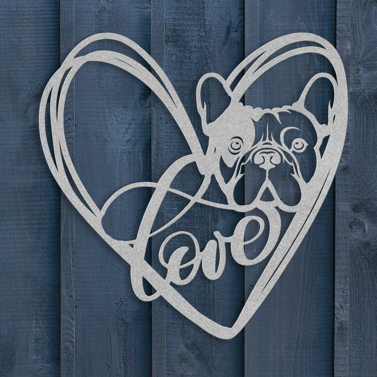 My Love, My Heart Frenchie Metal Wall Art - BullyBellyMetal Sign