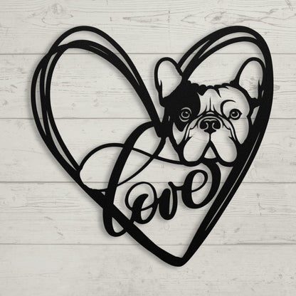 My Love, My Heart Frenchie Metal Wall Art - BullyBellyMetal Sign