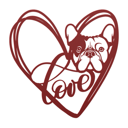 My Love, My Heart Frenchie Metal Wall Art - BullyBellyMetal Sign