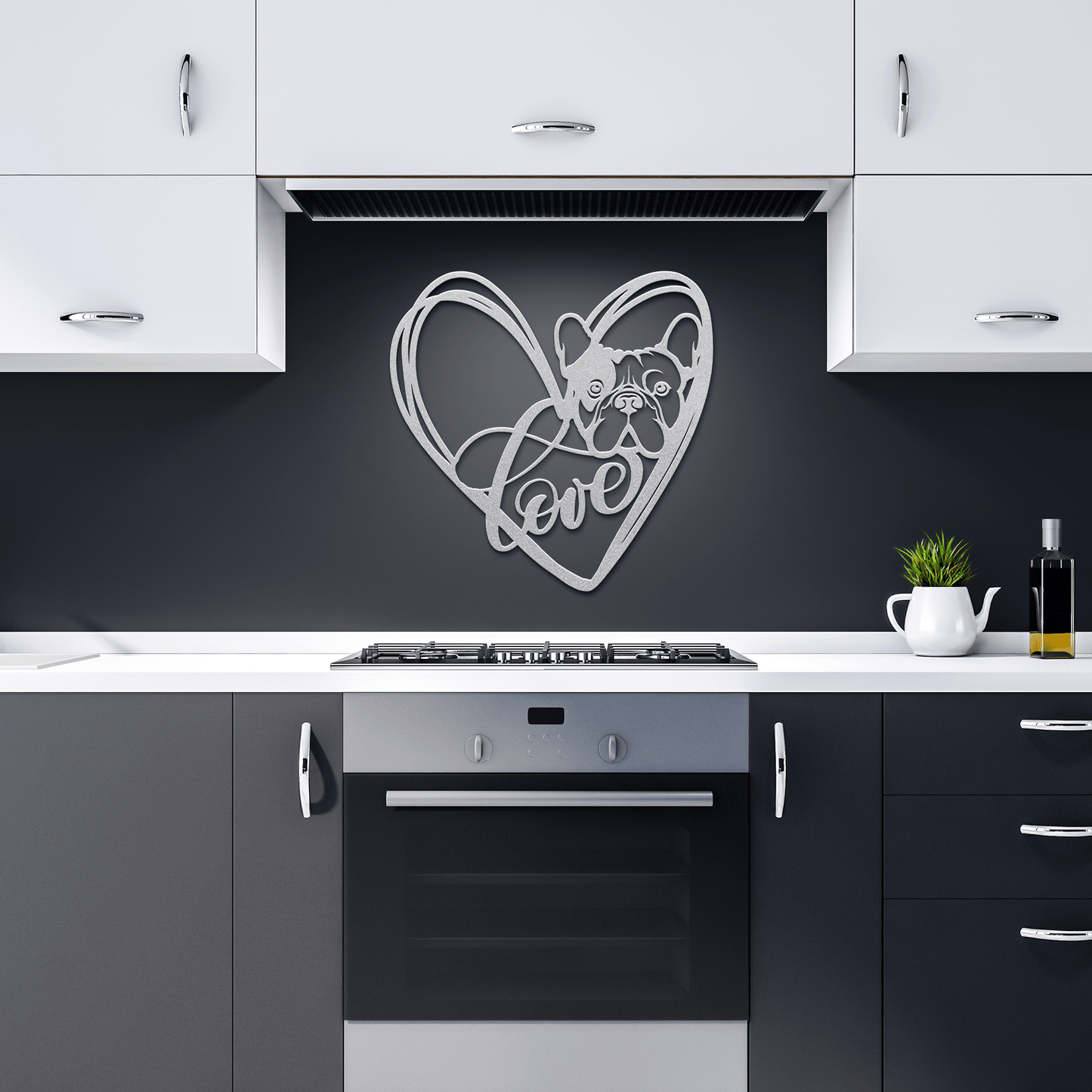 My Love, My Heart Frenchie Metal Wall Art - BullyBellyMetal Sign